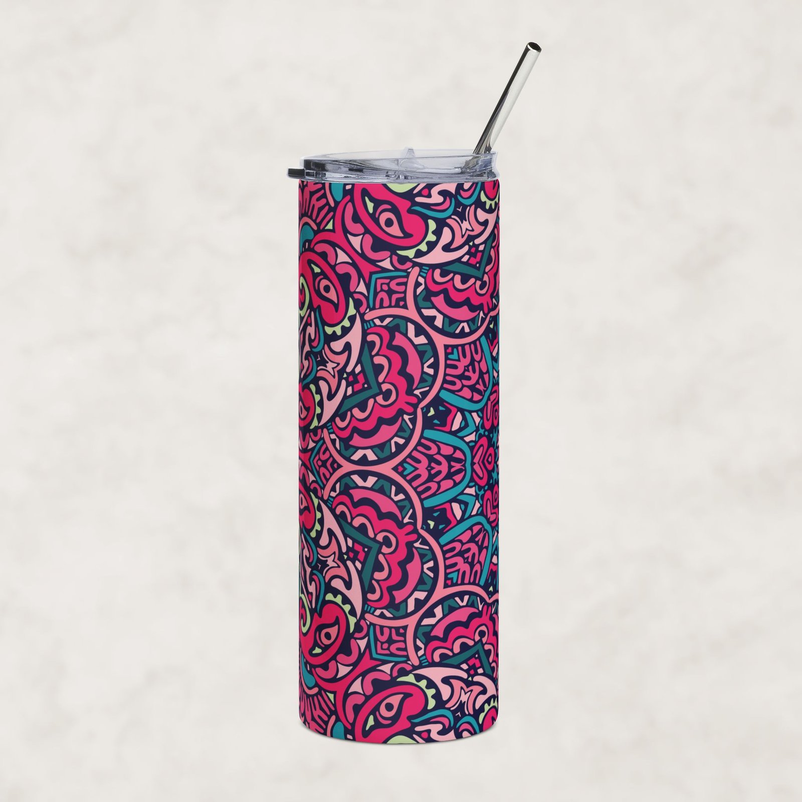 Pink Paisley Mandala | 20oz Stainless Steel Tumbler - Image 2