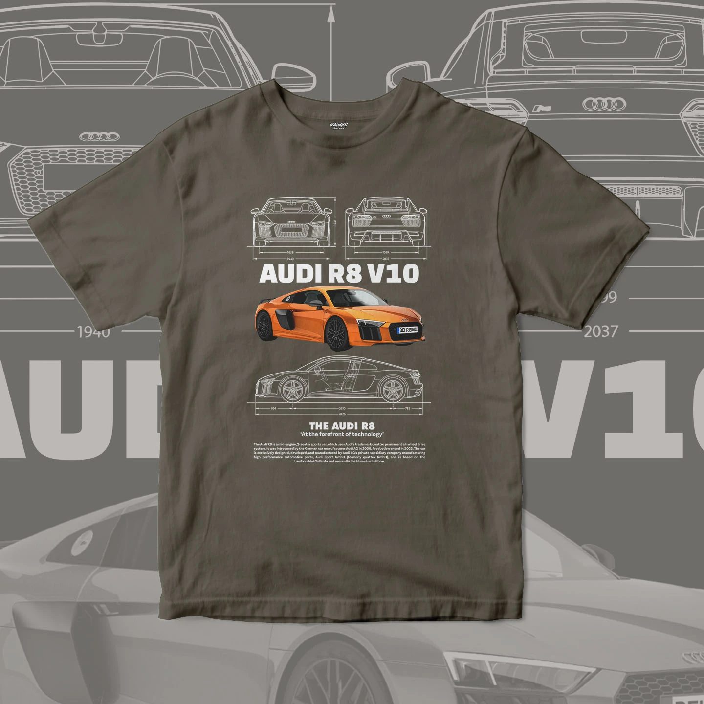 Orange V10 Supercar Blueprint | Unisex Jersey Short Sleeve Tee - Image 18