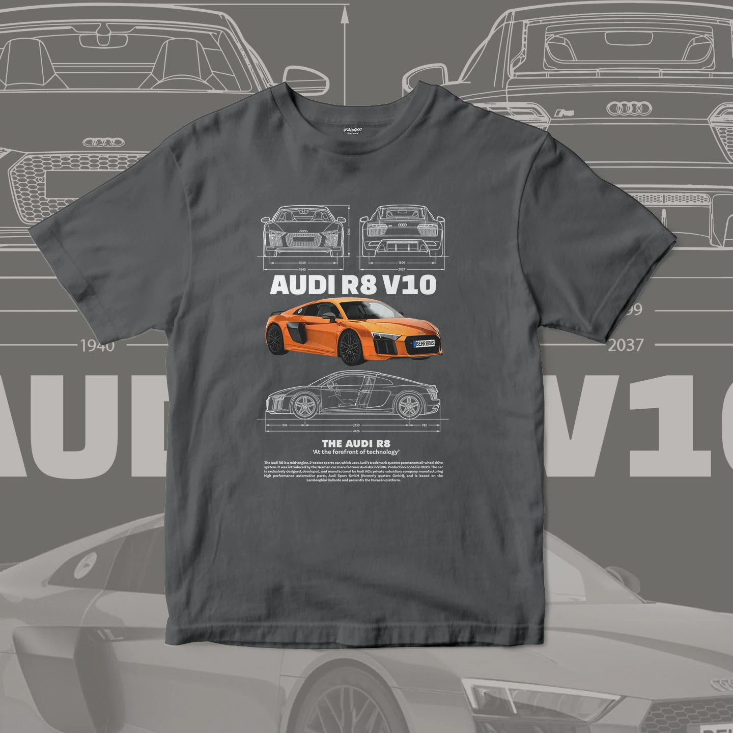 Orange V10 Supercar Blueprint | Unisex Jersey Short Sleeve Tee - Image 17