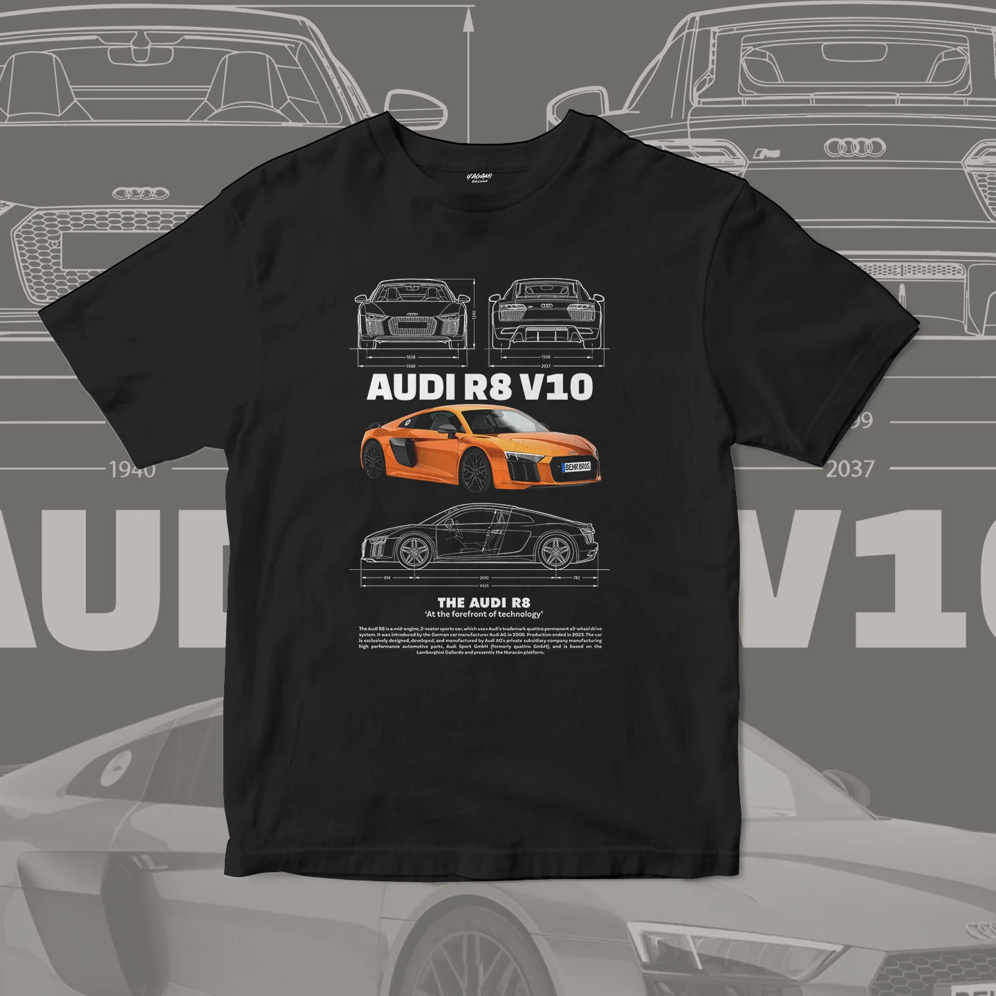 Orange V10 Supercar Blueprint | Unisex Jersey Short Sleeve Tee - Image 3