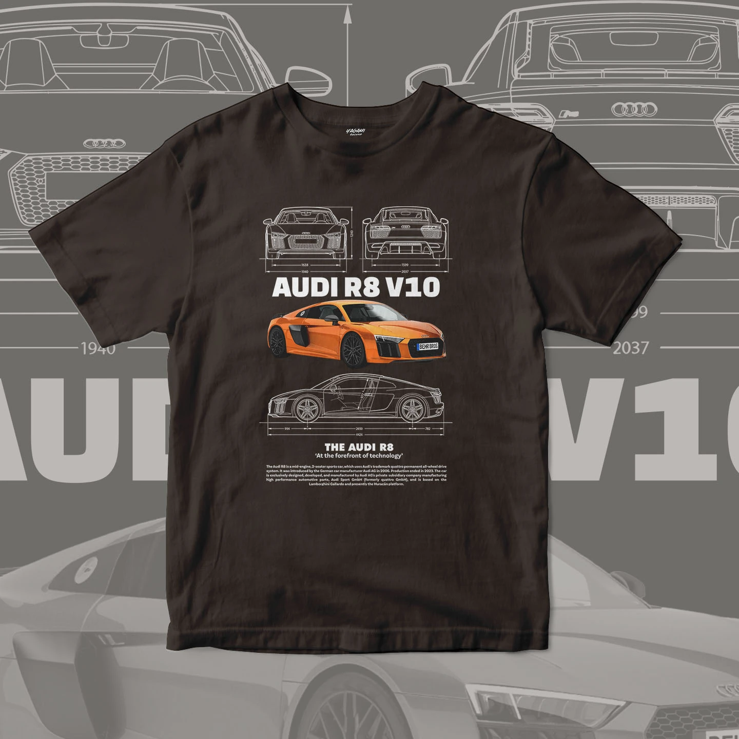 Orange V10 Supercar Blueprint | Unisex Jersey Short Sleeve Tee - Image 16