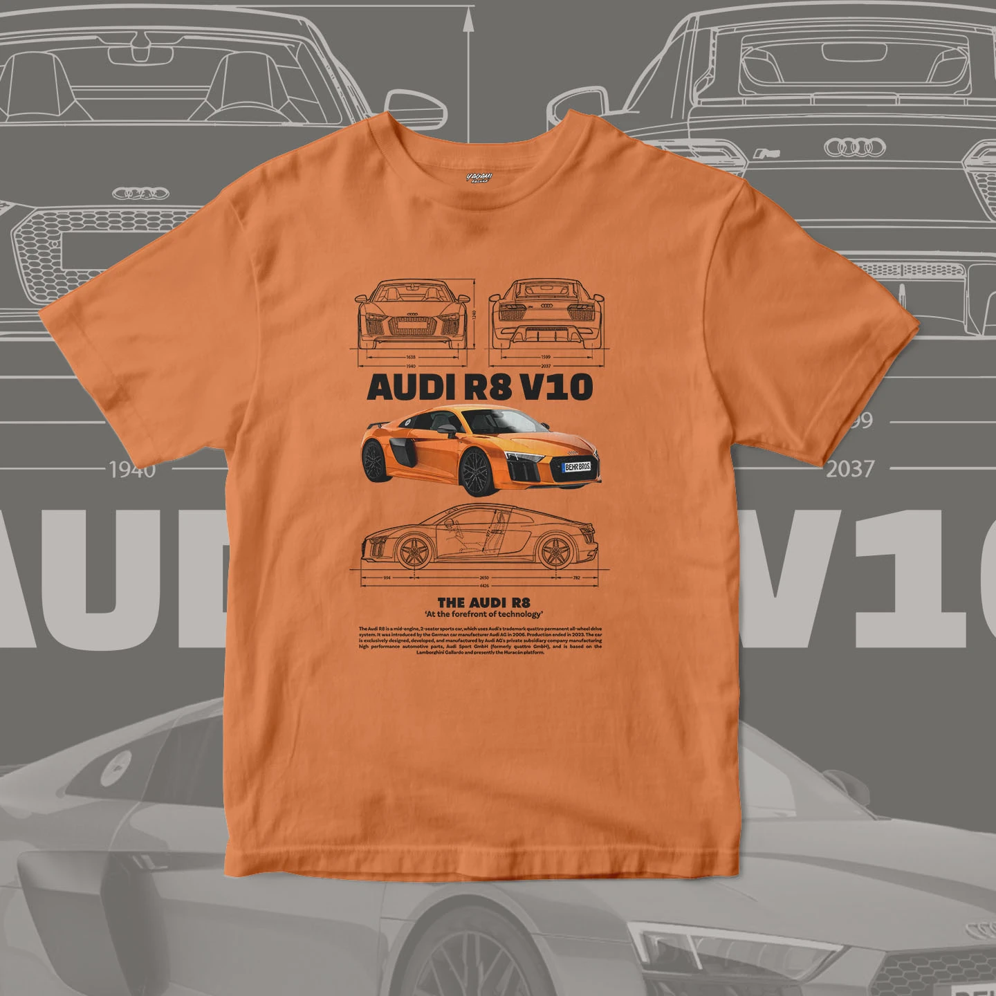 Orange V10 Supercar Blueprint | Unisex Jersey Short Sleeve Tee - Image 8