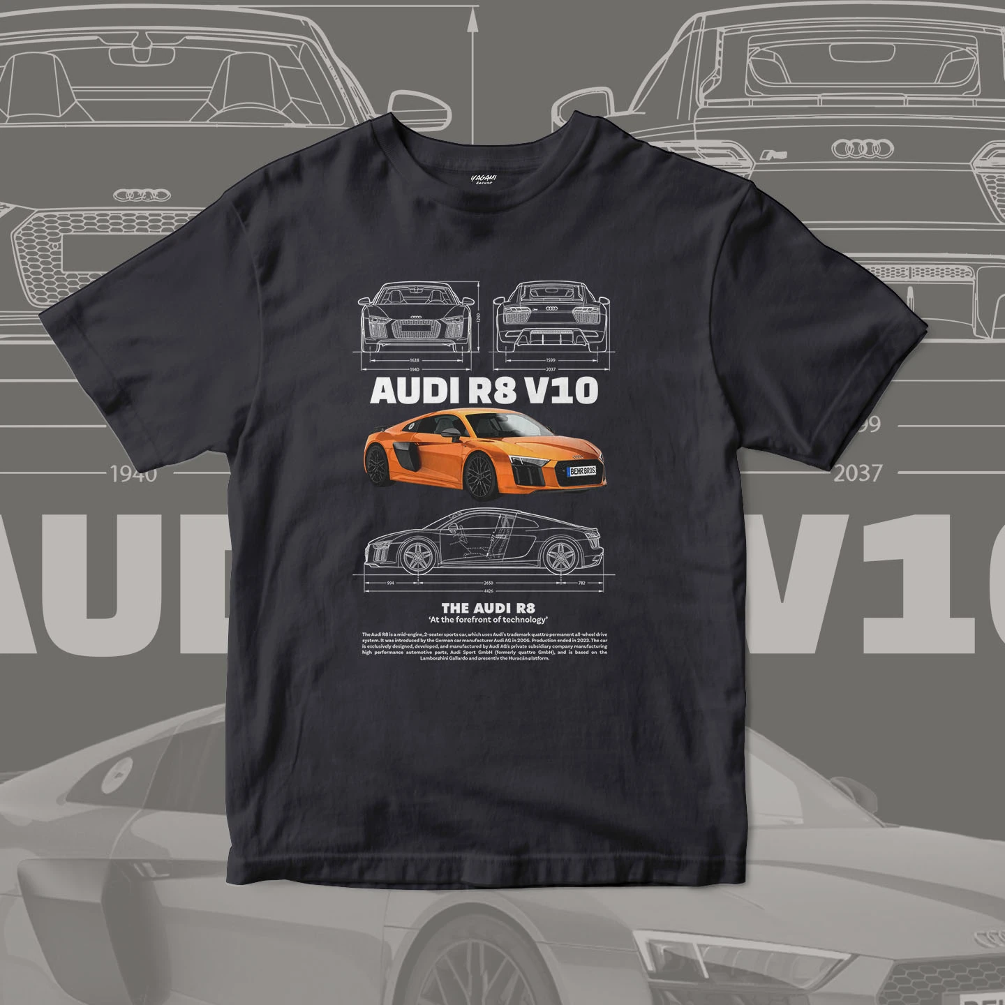 Orange V10 Supercar Blueprint | Unisex Jersey Short Sleeve Tee - Image 15