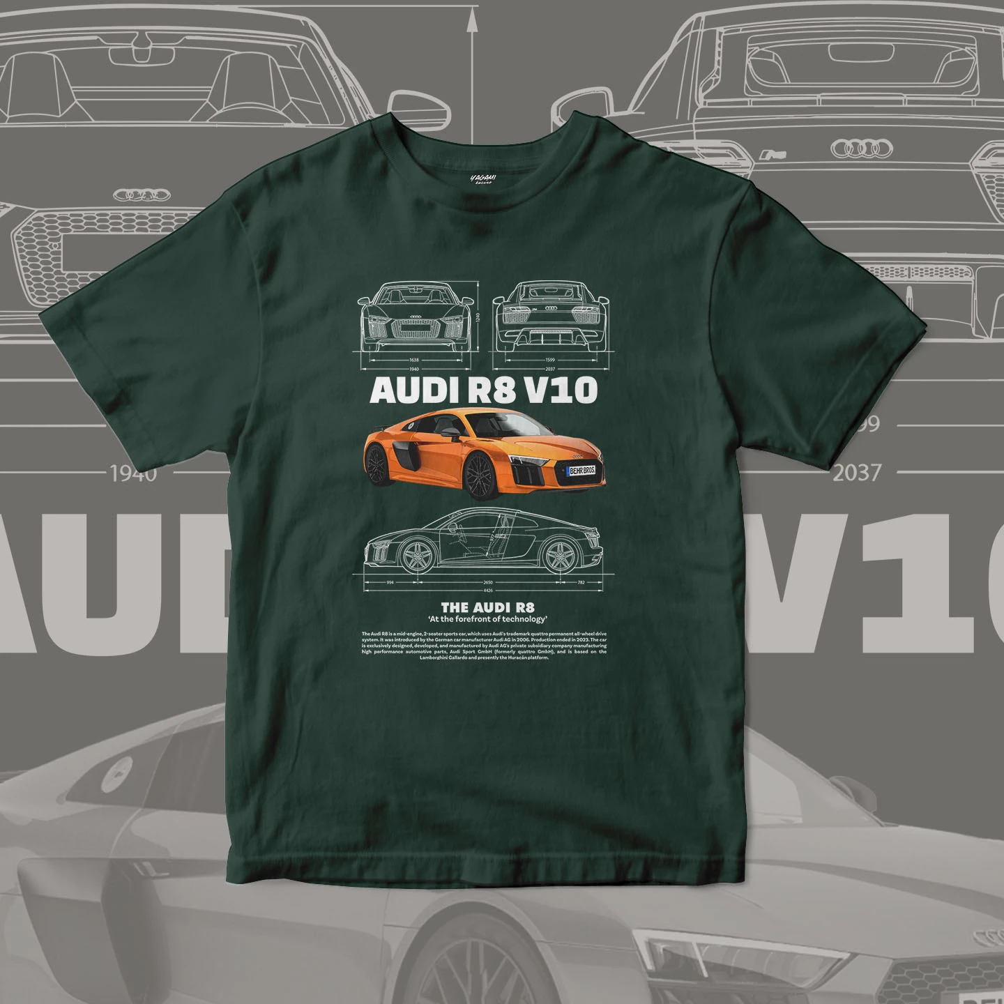 Orange V10 Supercar Blueprint | Unisex Jersey Short Sleeve Tee - Image 14