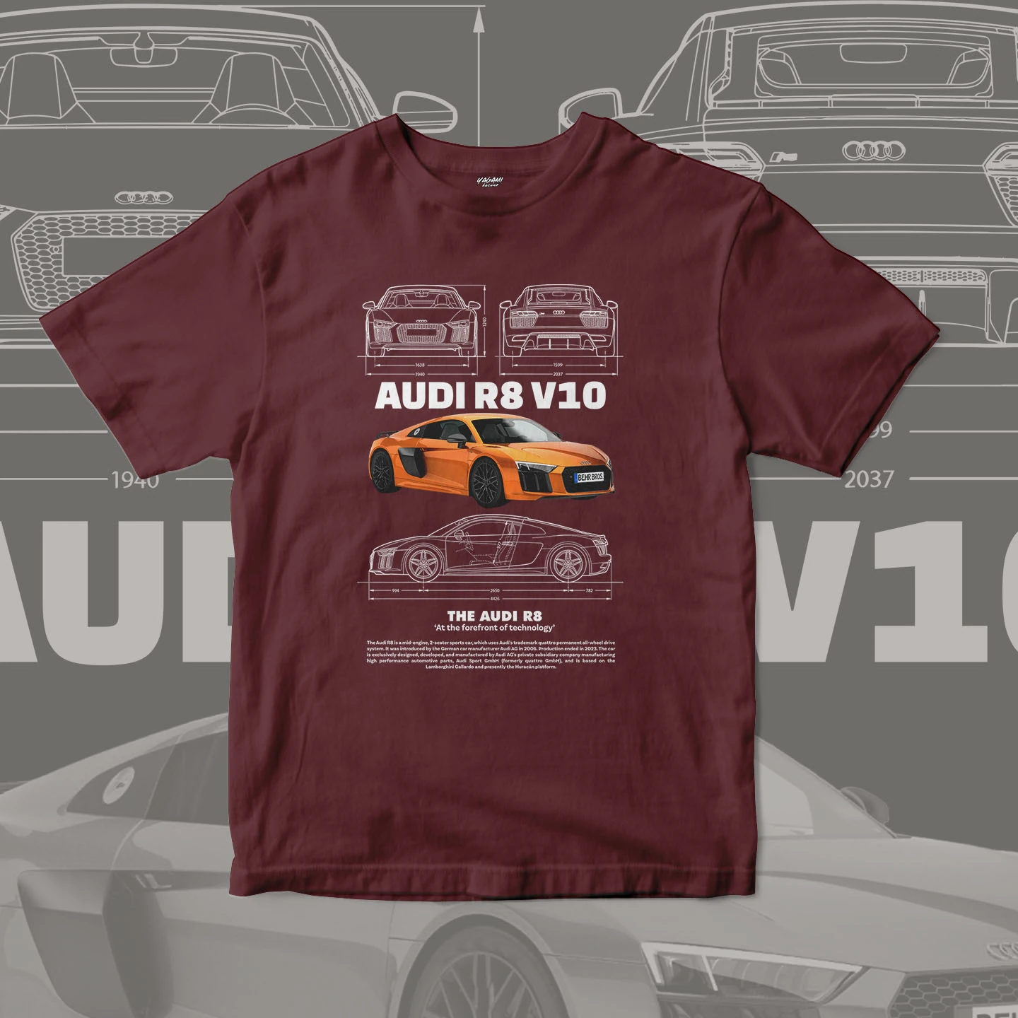 Orange V10 Supercar Blueprint | Unisex Jersey Short Sleeve Tee - Image 13