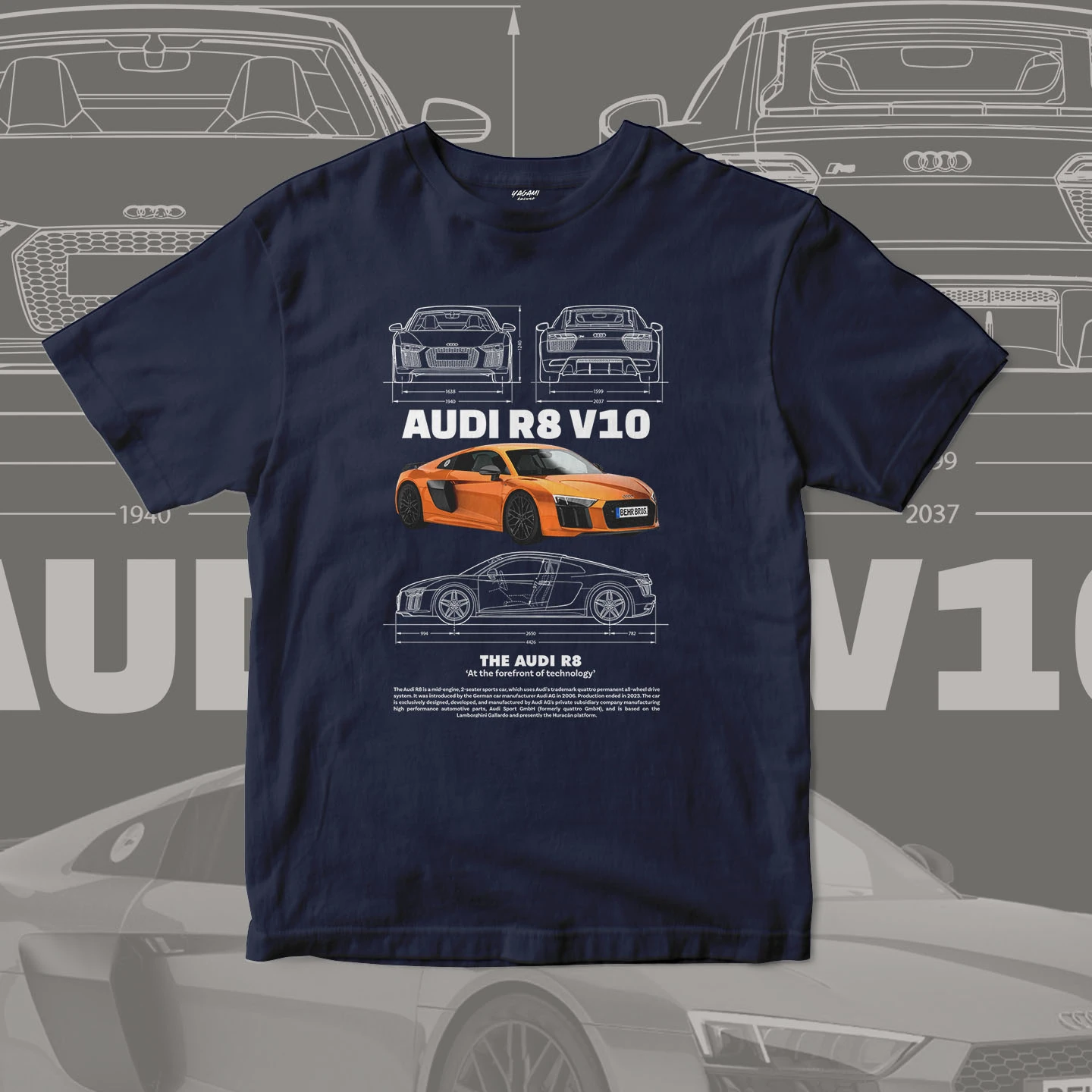 Orange V10 Supercar Blueprint | Unisex Jersey Short Sleeve Tee - Image 12