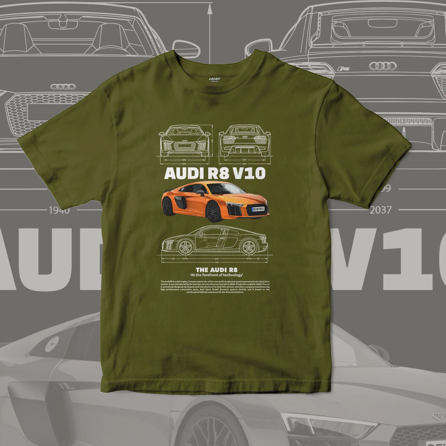 Orange V10 Supercar Blueprint | Unisex Jersey Short Sleeve Tee - Image 11