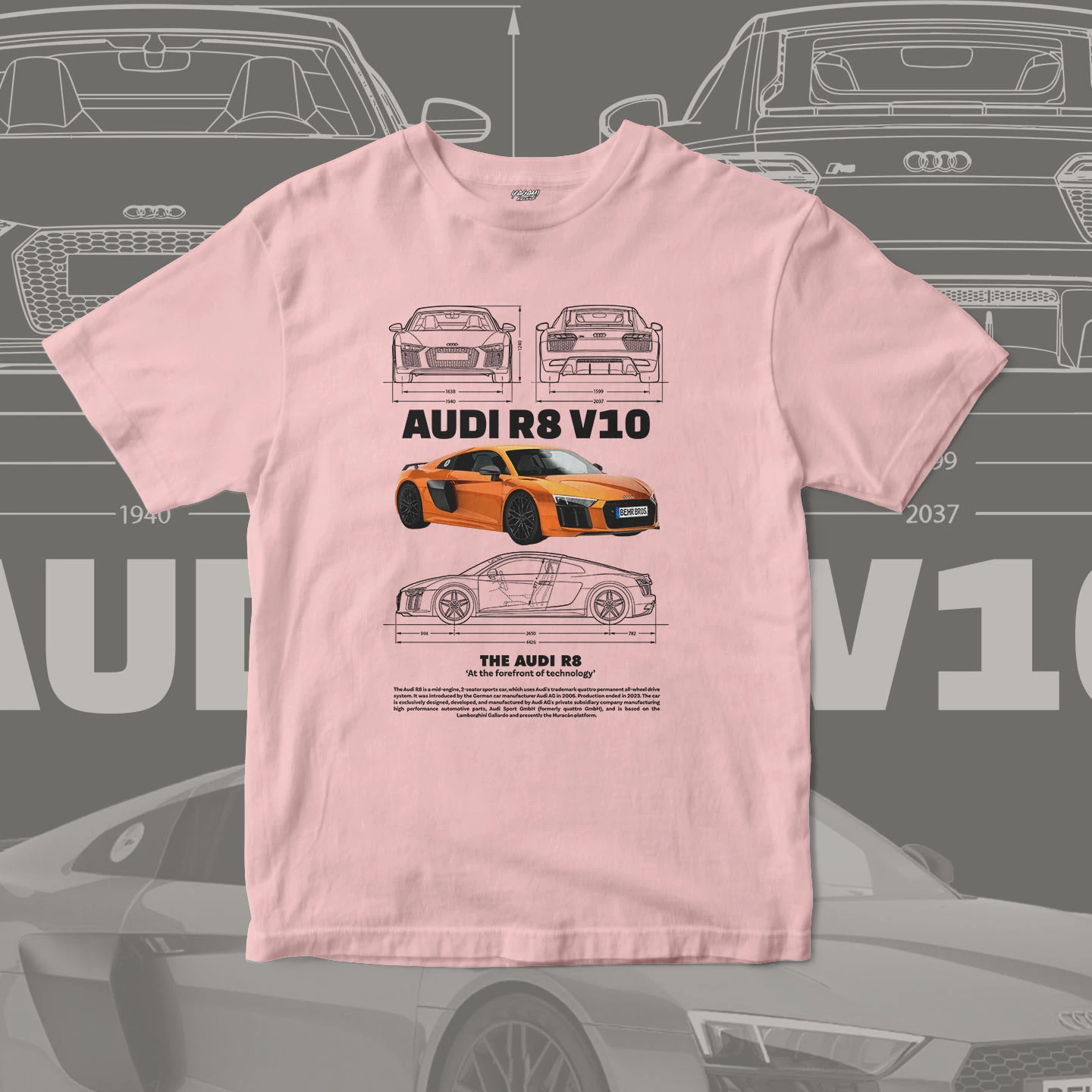 Orange V10 Supercar Blueprint | Unisex Jersey Short Sleeve Tee - Image 7