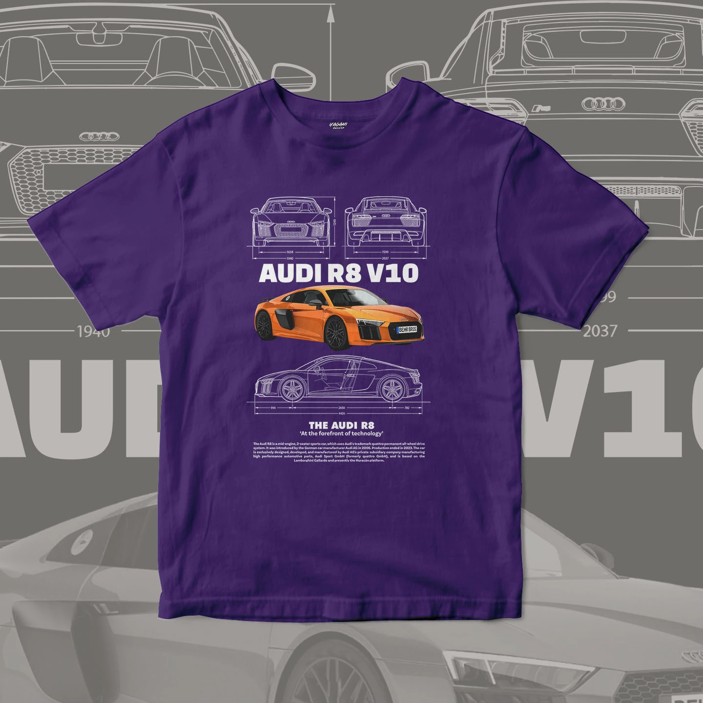 Orange V10 Supercar Blueprint | Unisex Jersey Short Sleeve Tee - Image 10