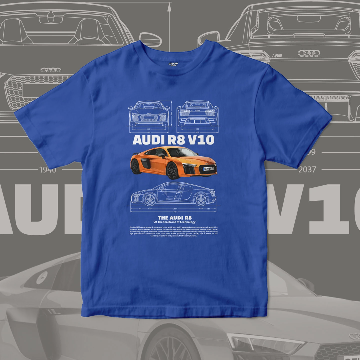 Orange V10 Supercar Blueprint | Unisex Jersey Short Sleeve Tee - Image 9