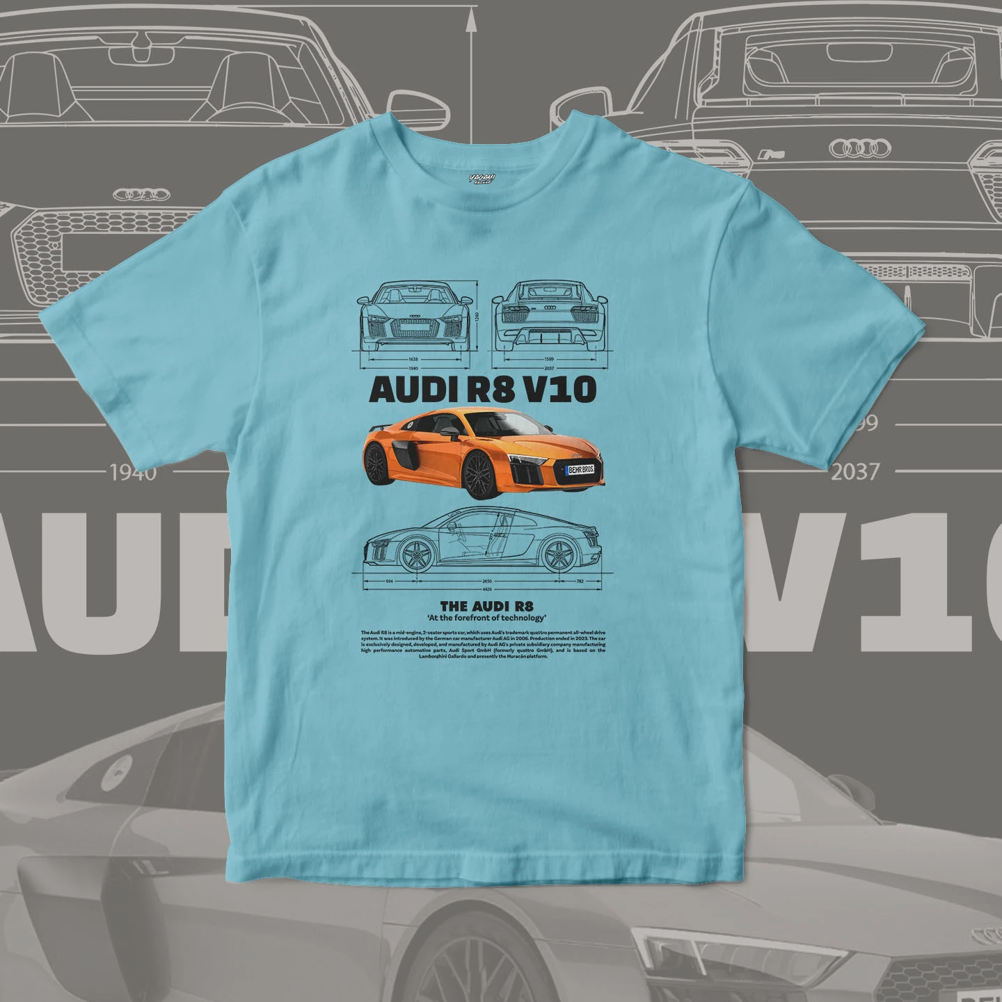 Orange V10 Supercar Blueprint | Unisex Jersey Short Sleeve Tee - Image 6