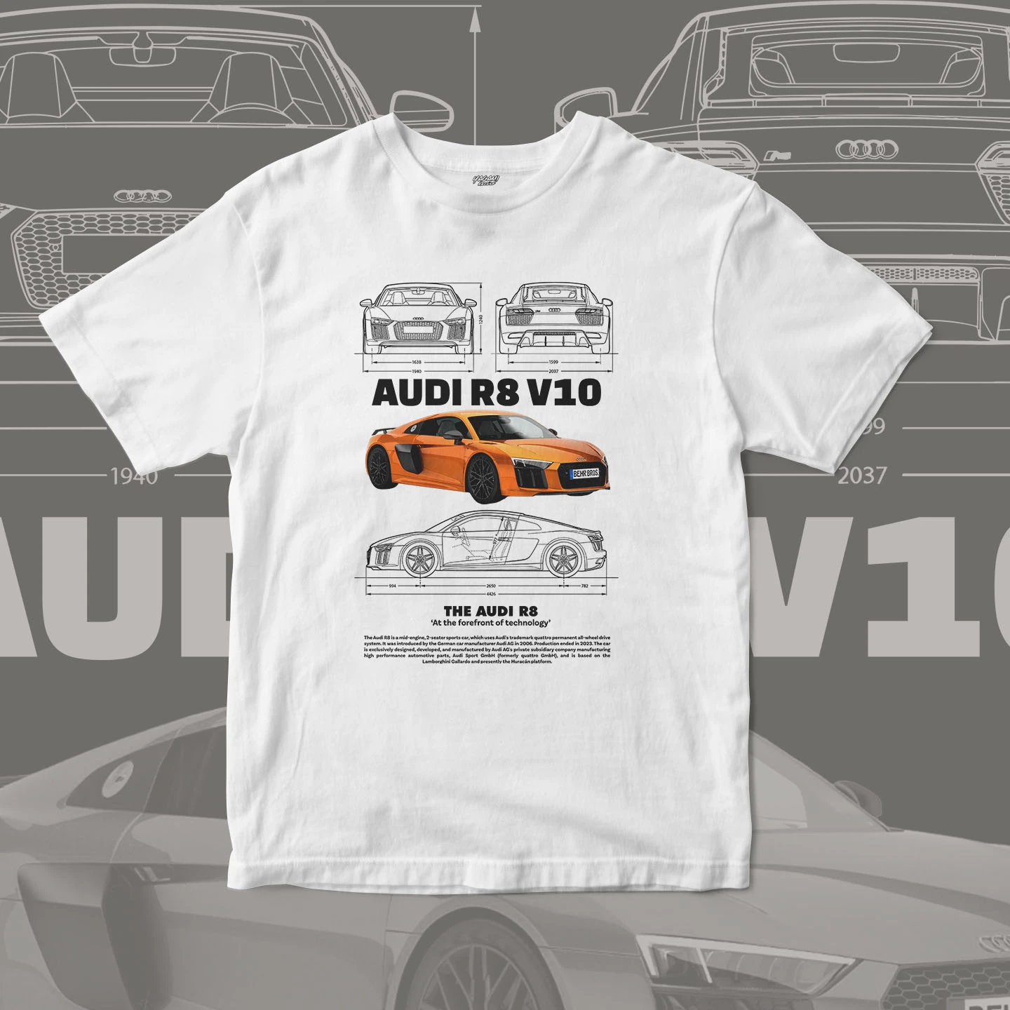 Orange V10 Supercar Blueprint | Unisex Jersey Short Sleeve Tee - Image 5