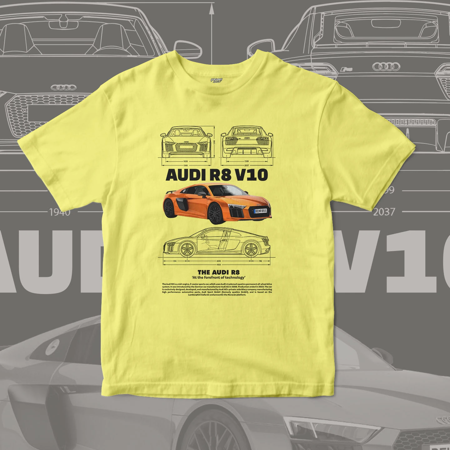 Orange V10 Supercar Blueprint | Unisex Jersey Short Sleeve Tee - Image 4