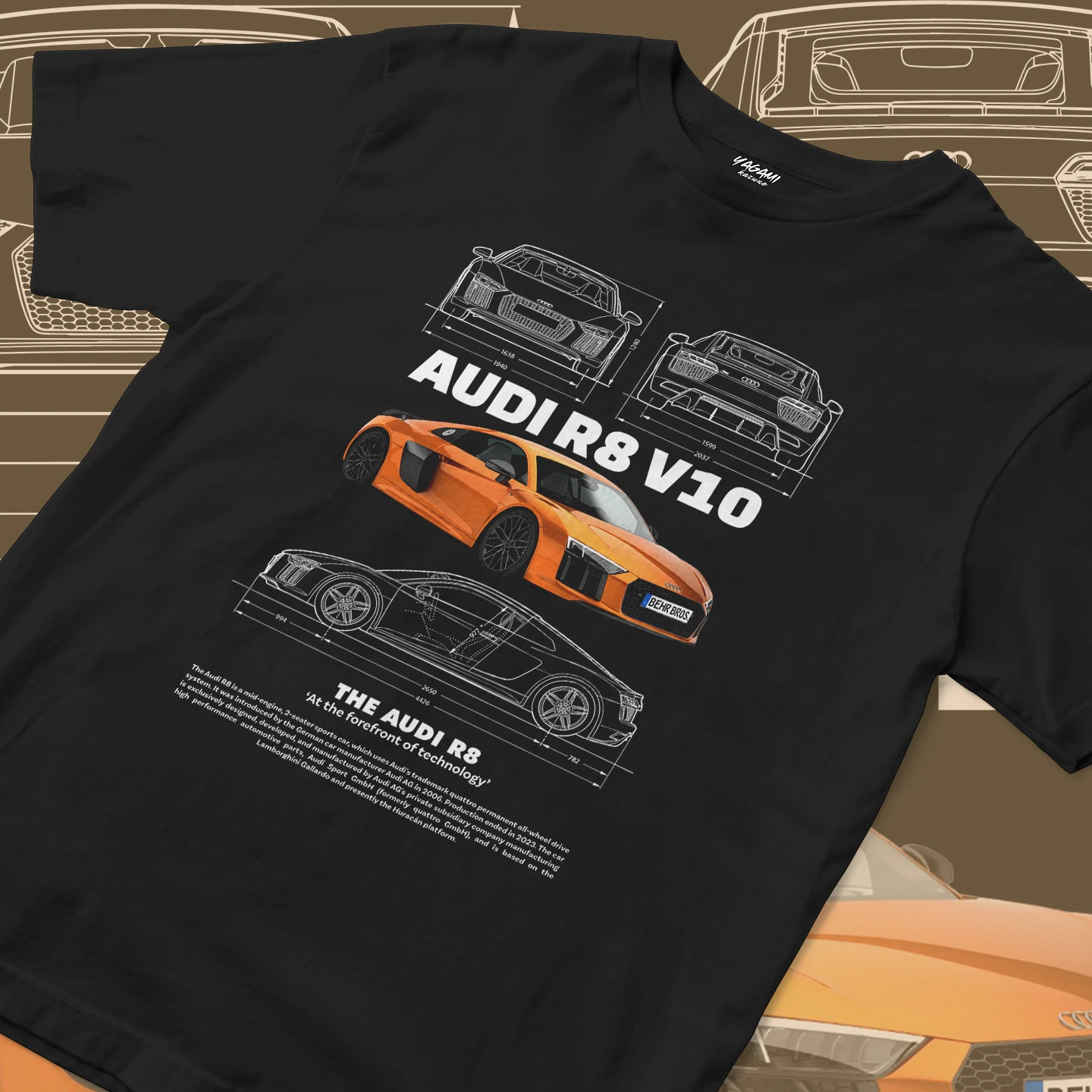 Orange V10 Supercar Blueprint | Unisex Jersey Short Sleeve Tee