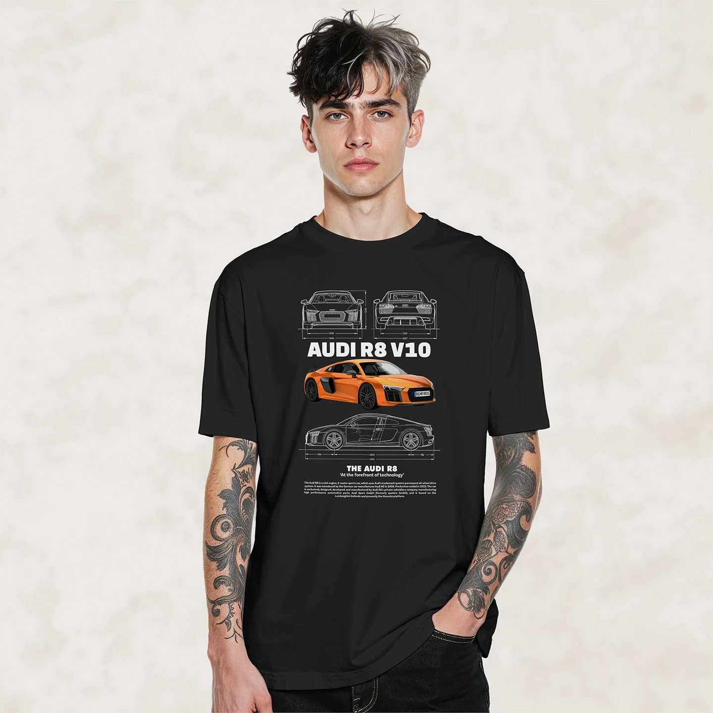 Orange V10 Supercar Blueprint | Unisex Jersey Short Sleeve Tee - Image 2