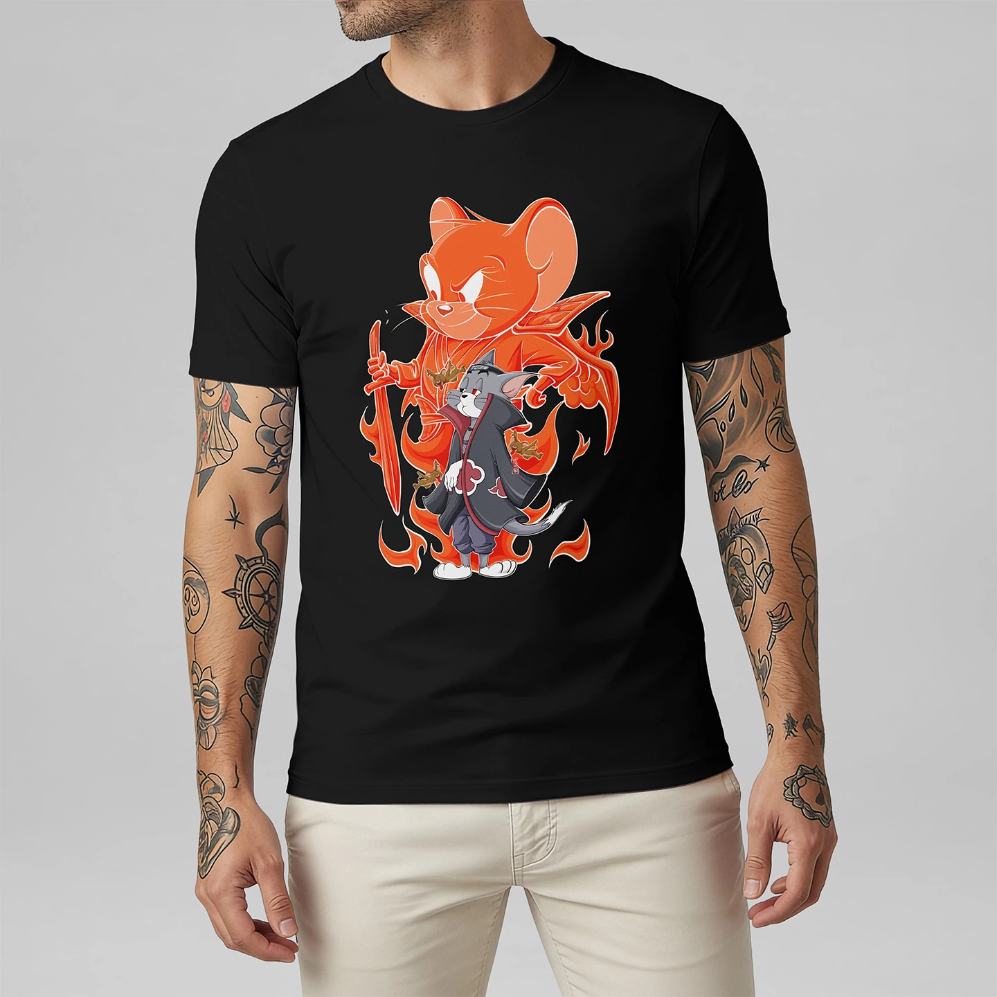 Tom Jerry Flame Ninja | Unisex Jersey Short Sleeve Tee - Image 2