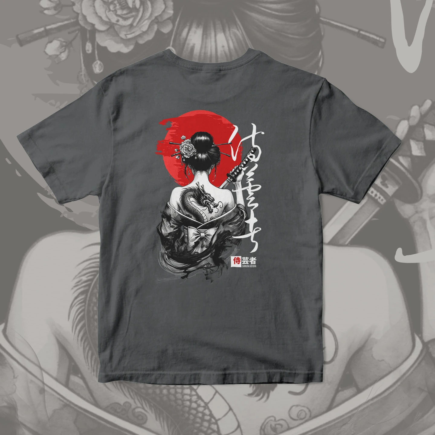 Samurai Geisha Dragon | Unisex Jersey Short Sleeve Tee - Image 15