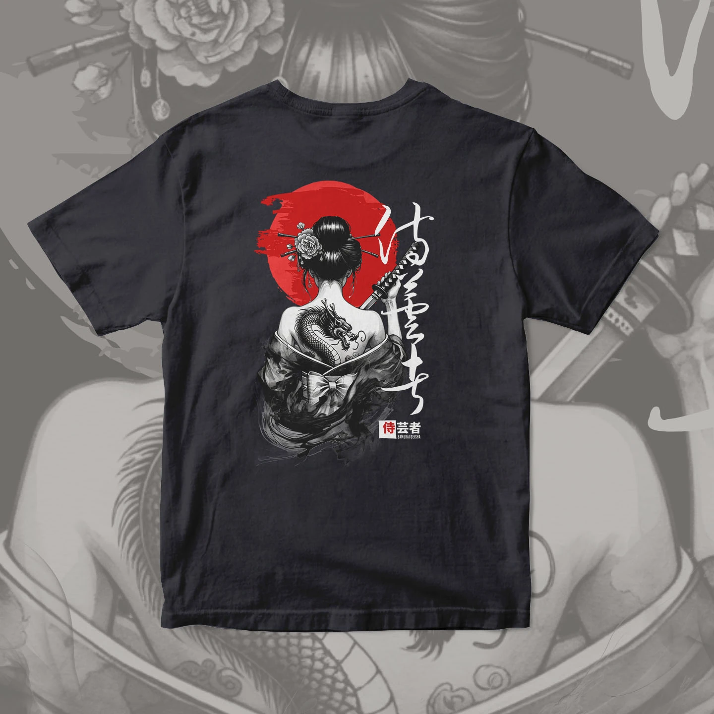 Samurai Geisha Dragon | Unisex Jersey Short Sleeve Tee - Image 13