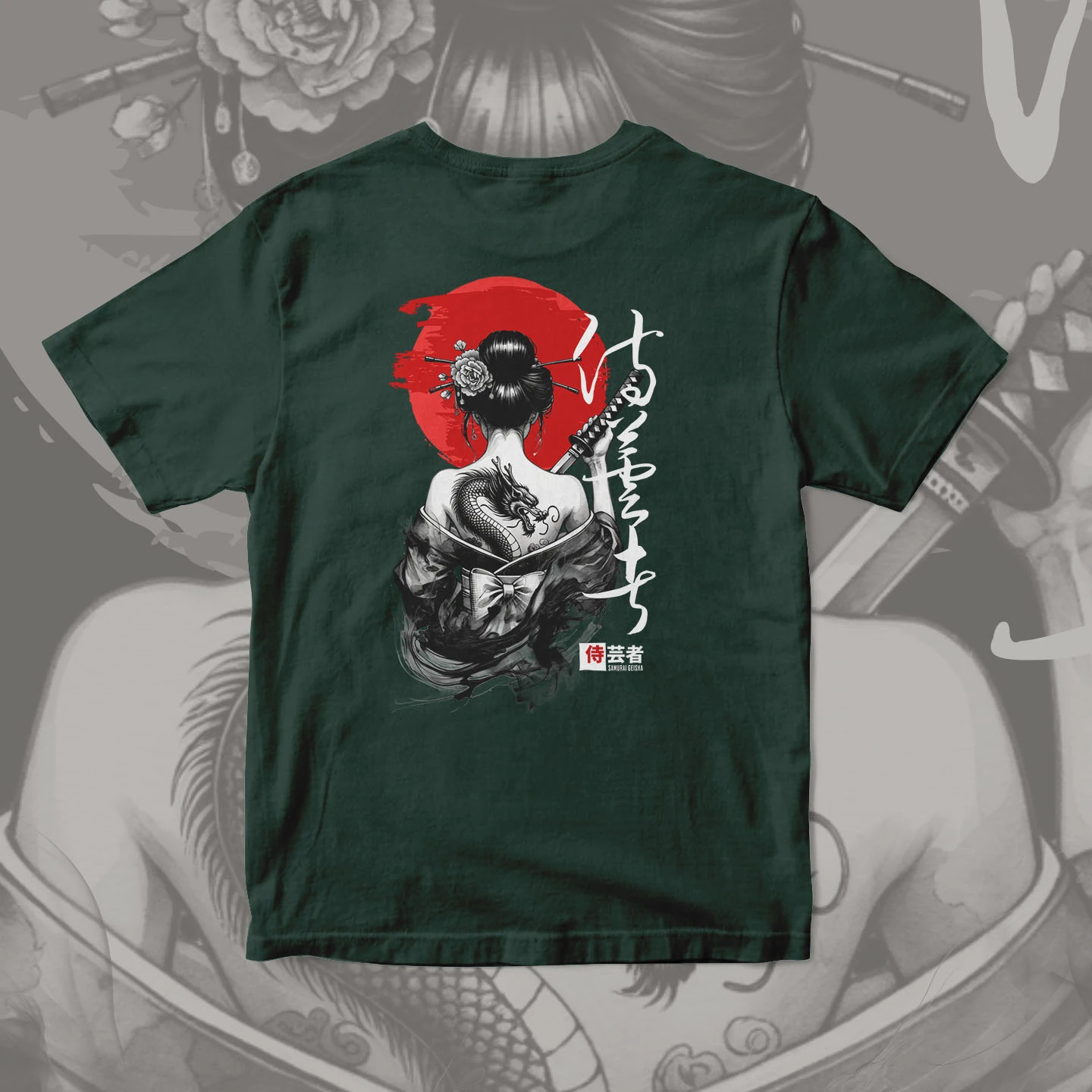 Samurai Geisha Dragon | Unisex Jersey Short Sleeve Tee - Image 12