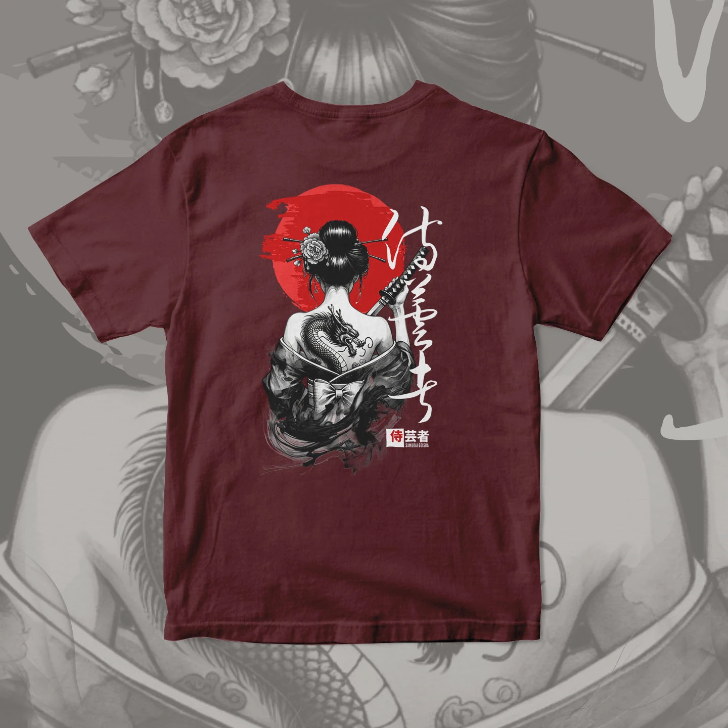 Samurai Geisha Dragon | Unisex Jersey Short Sleeve Tee - Image 10