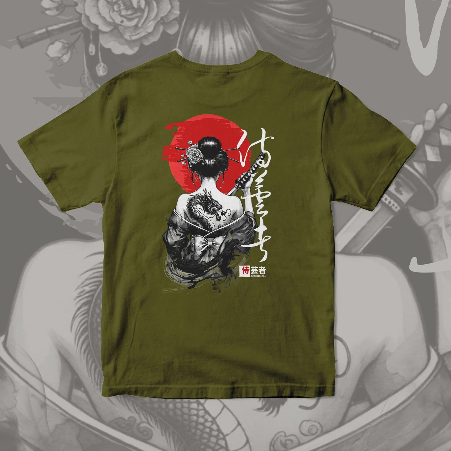 Samurai Geisha Dragon | Unisex Jersey Short Sleeve Tee - Image 8
