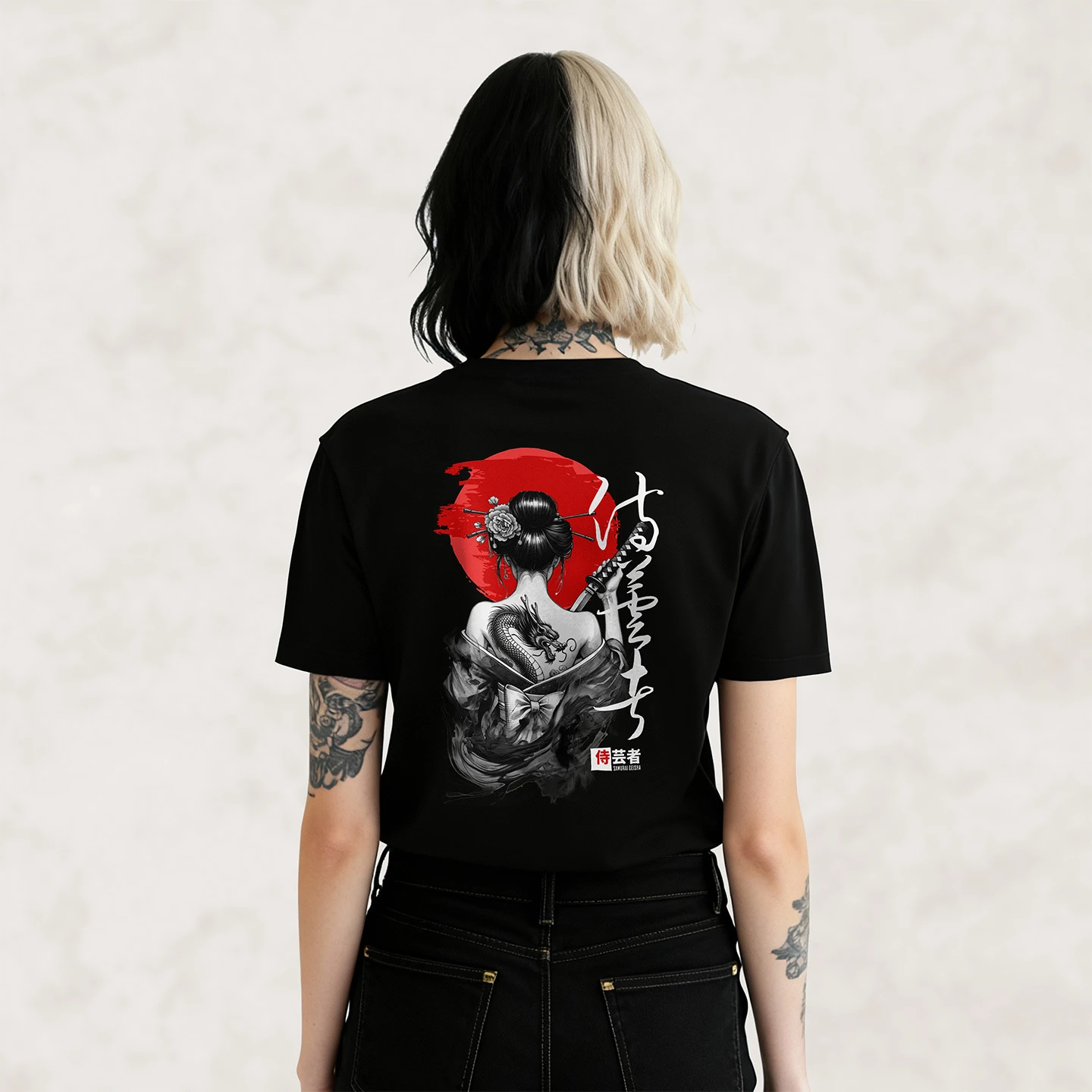 Samurai Geisha Dragon | Unisex Jersey Short Sleeve Tee - Image 4