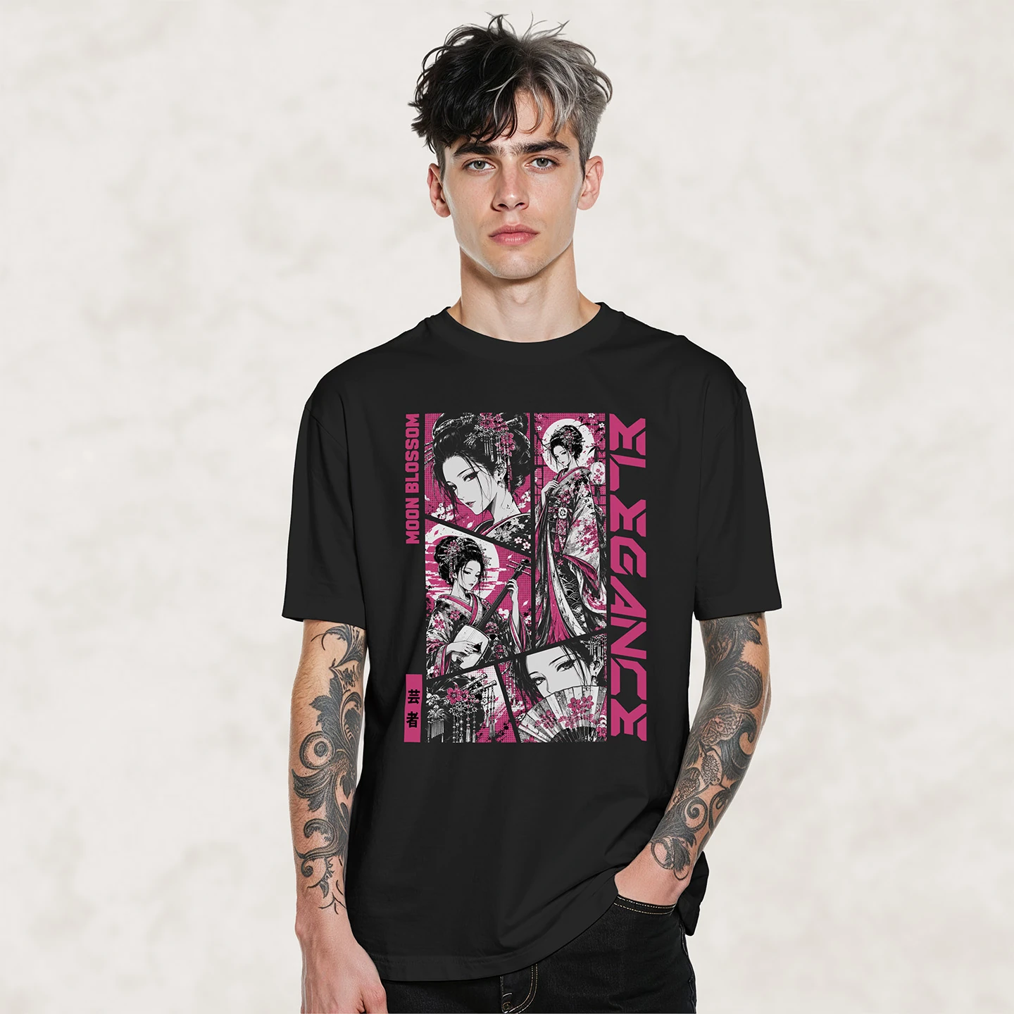 Moon Blossom Geisha | Unisex Jersey Short Sleeve Tee - Image 2