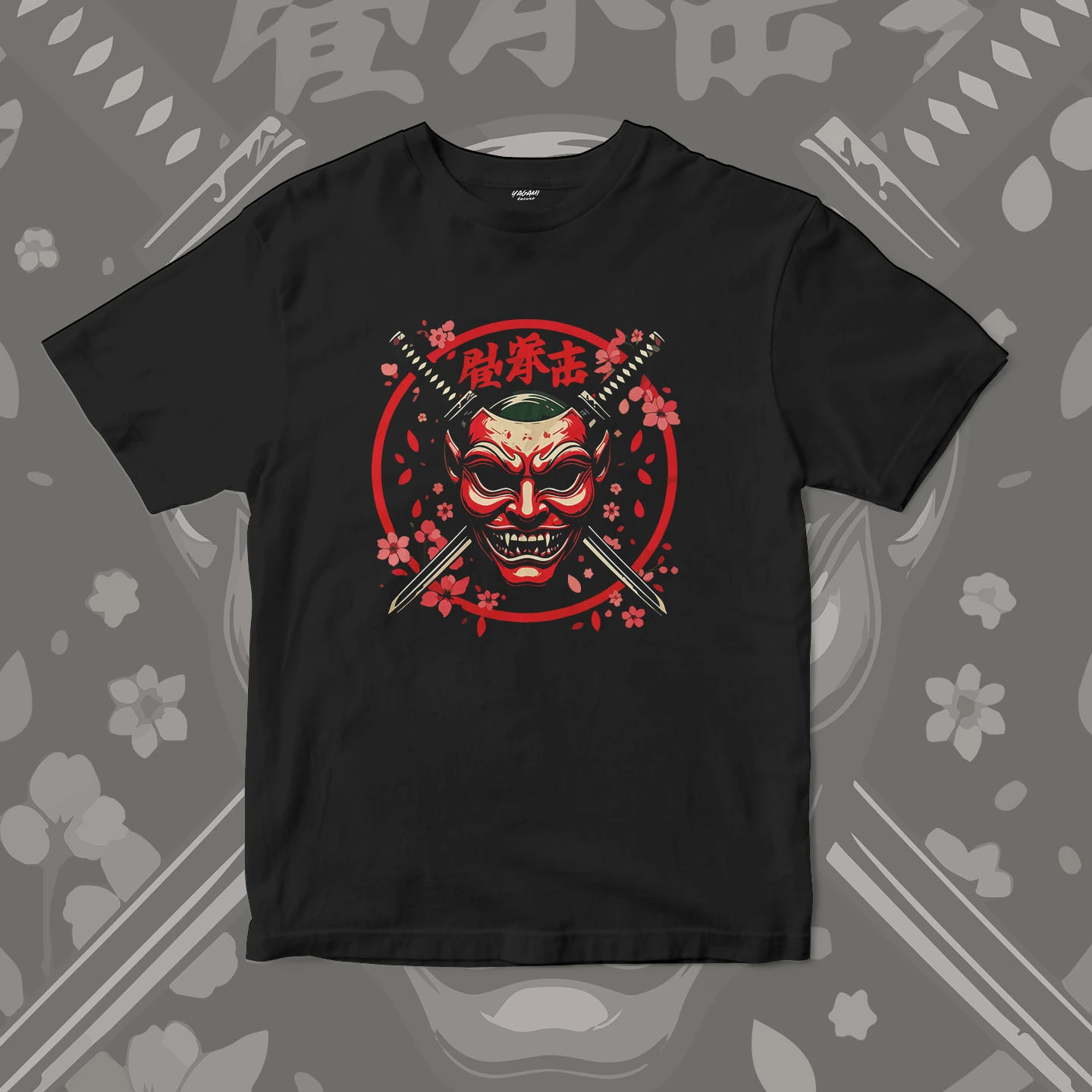 Oni Mask Sakura Blades | Unisex Jersey Short Sleeve Tee - Image 3