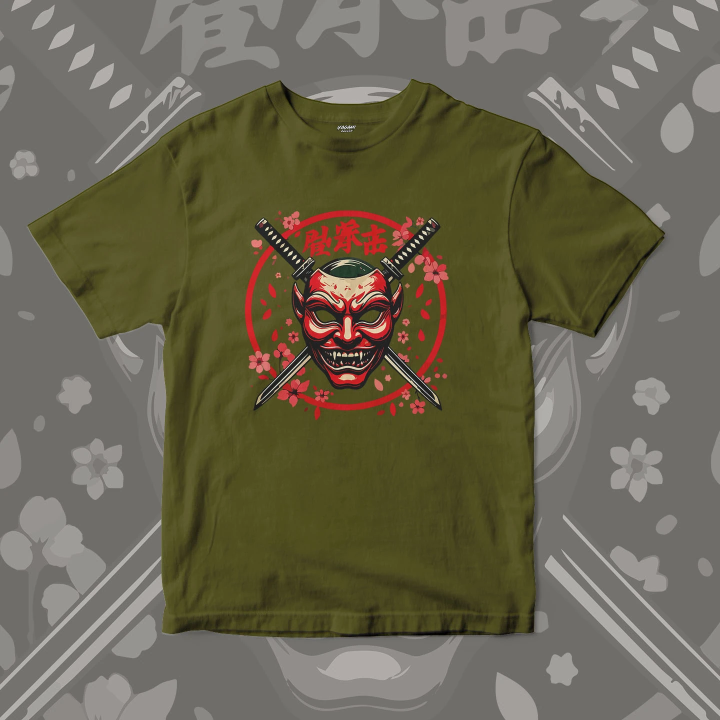 Oni Mask Sakura Blades | Unisex Jersey Short Sleeve Tee - Image 7
