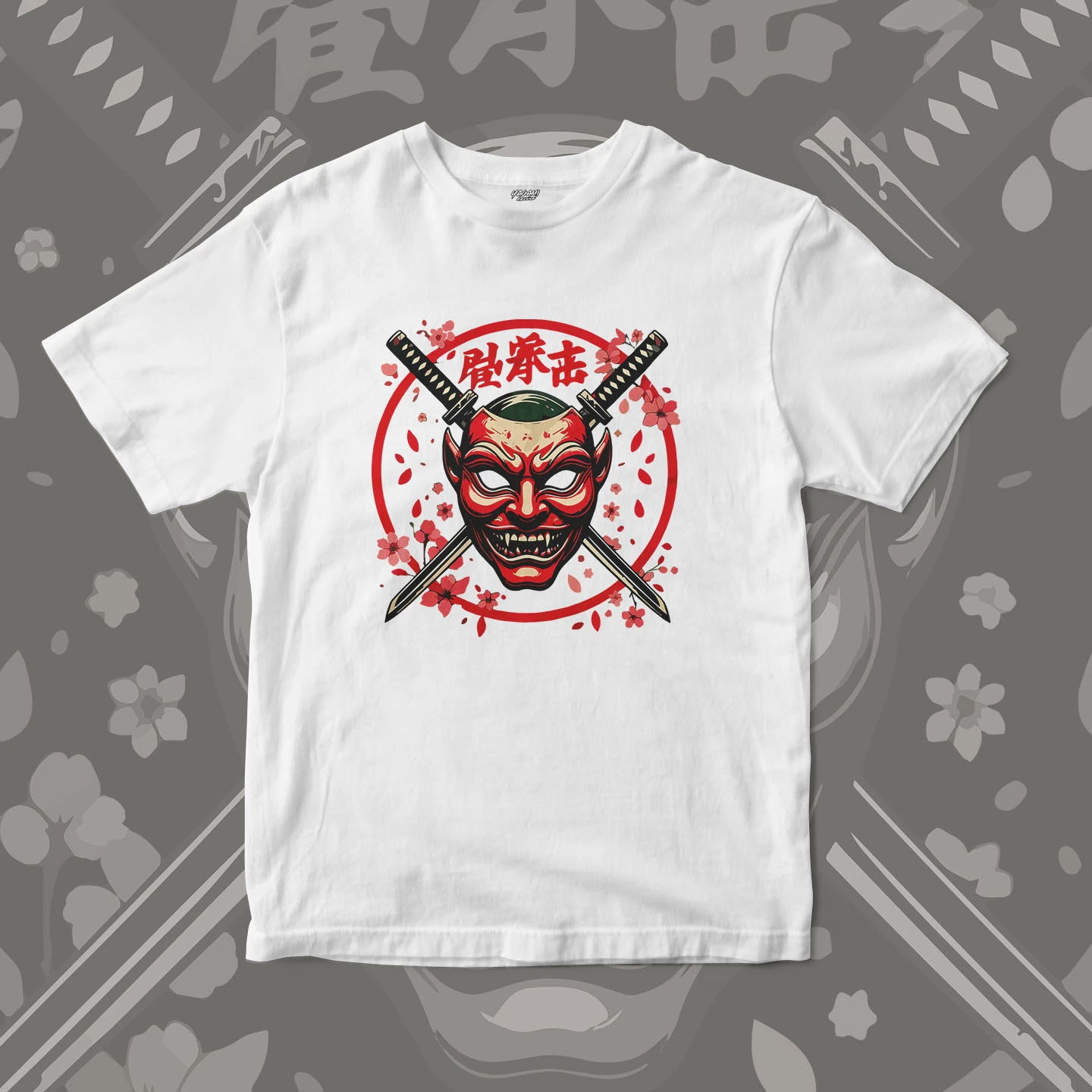 Oni Mask Sakura Blades | Unisex Jersey Short Sleeve Tee - Image 4