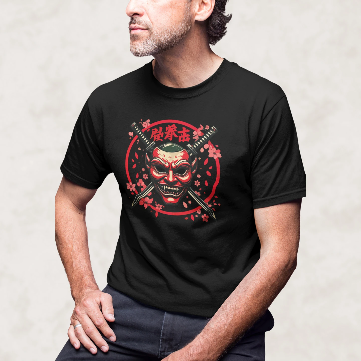 Oni Mask Sakura Blades | Unisex Jersey Short Sleeve Tee - Image 2