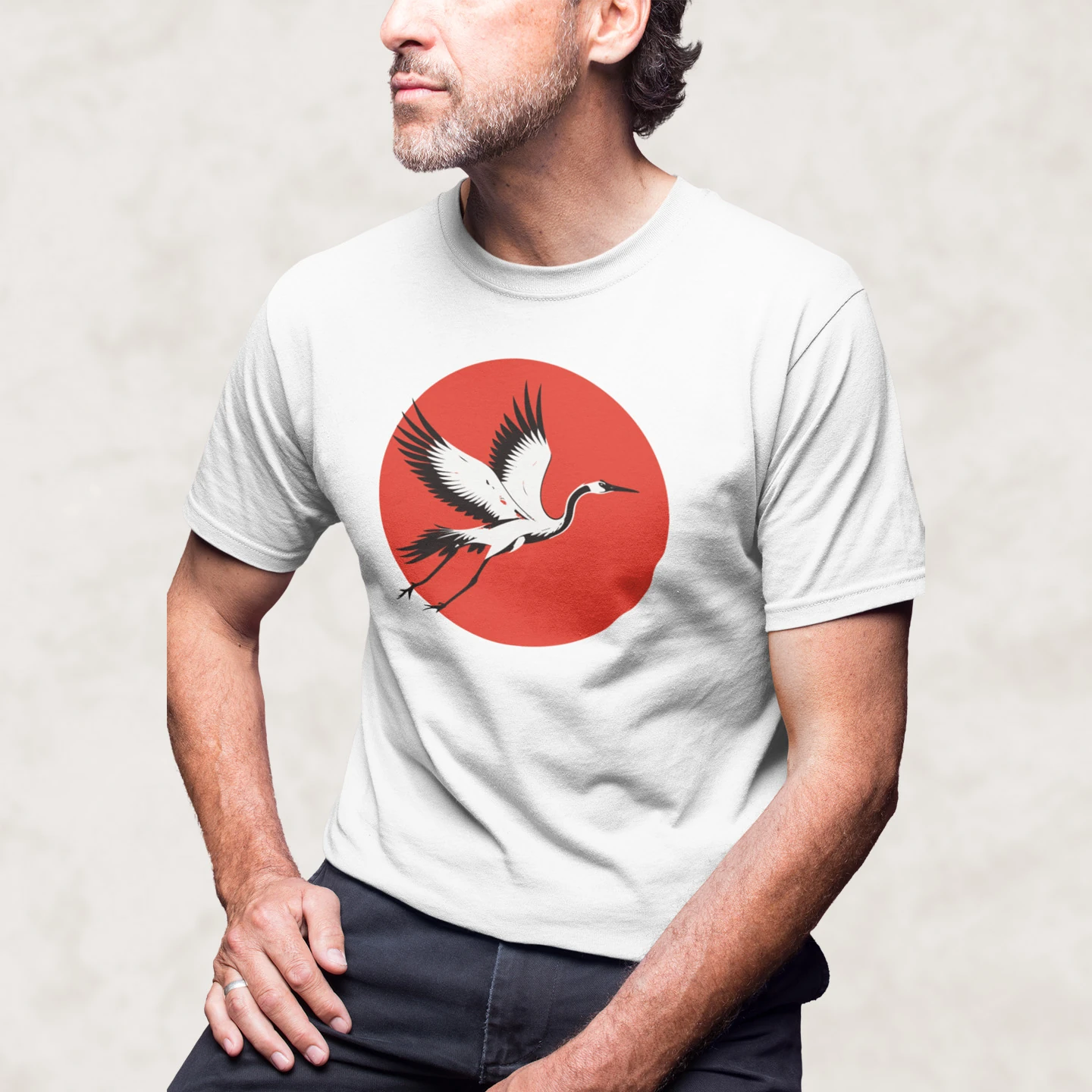Crane Rising Sun | Unisex Jersey Short Sleeve Tee - Image 2
