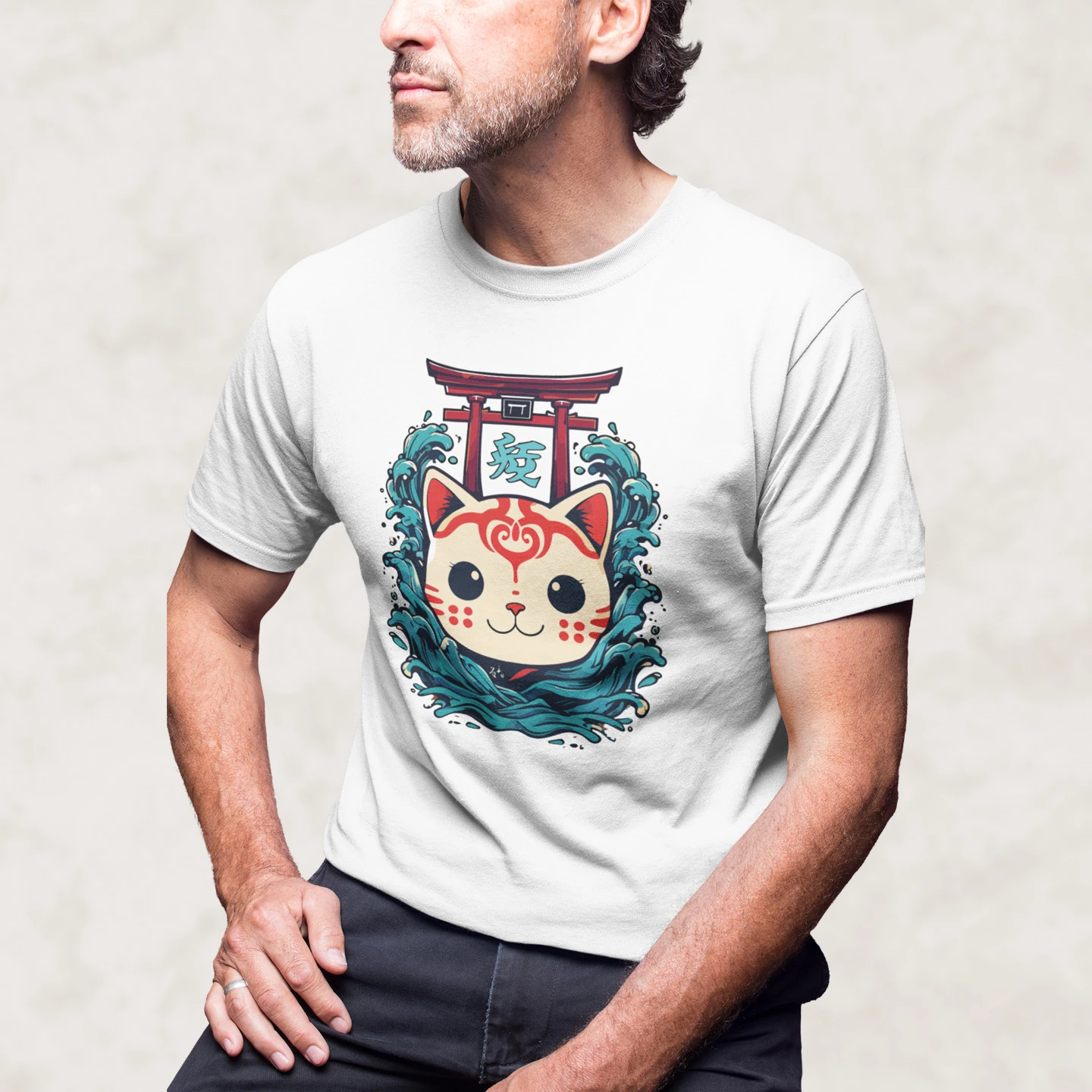 Lucky Cat Wave Gate | Unisex Jersey Short Sleeve Tee - Image 2
