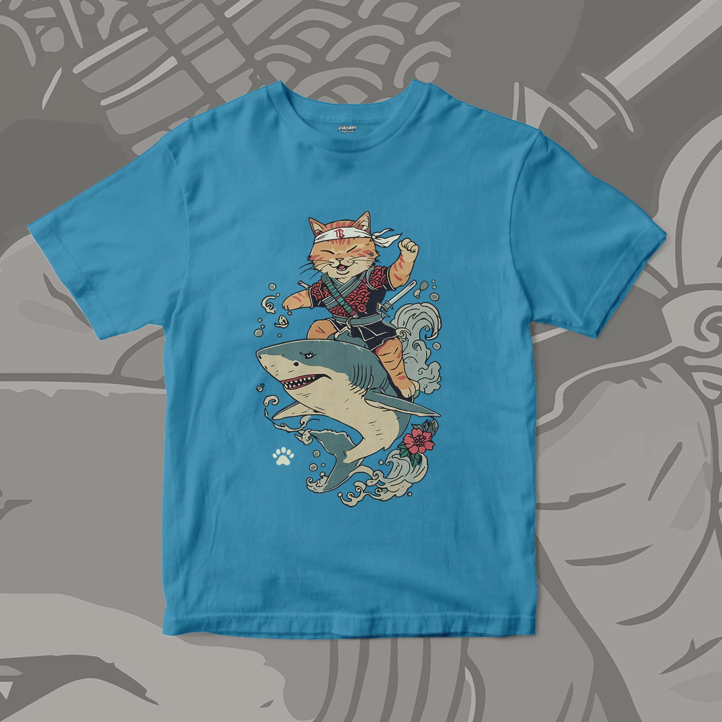 Samurai Cat Shark Ride | Unisex Jersey Short Sleeve Tee - Image 15