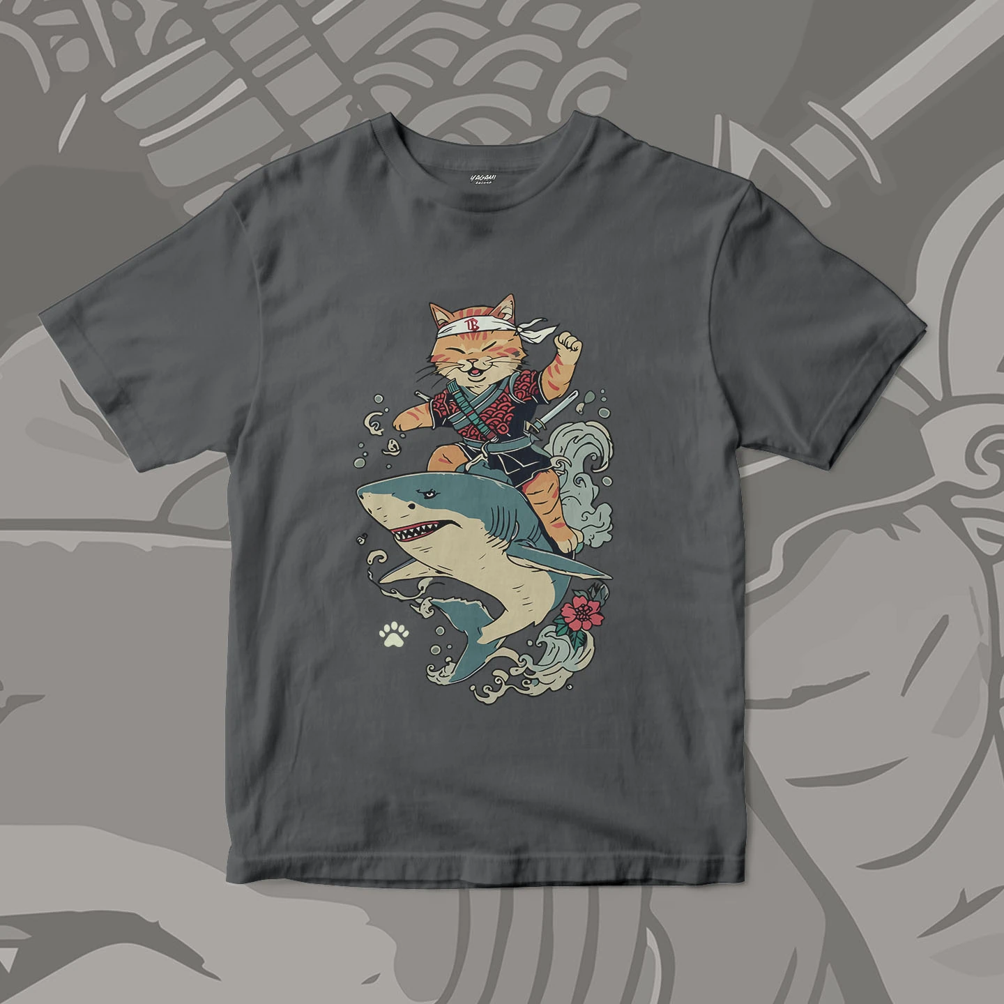 Samurai Cat Shark Ride | Unisex Jersey Short Sleeve Tee - Image 13