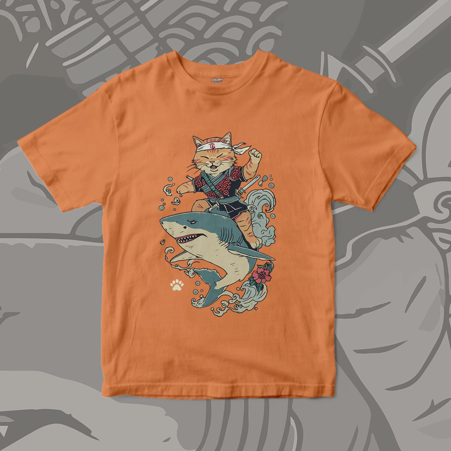 Samurai Cat Shark Ride | Unisex Jersey Short Sleeve Tee - Image 12