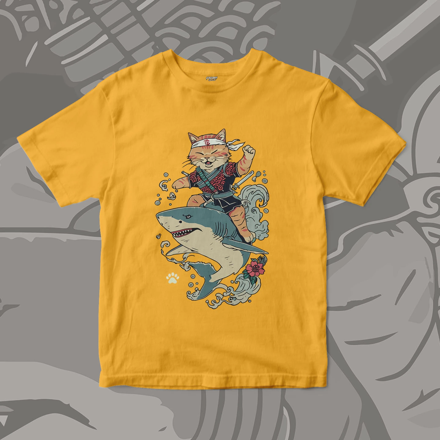 Samurai Cat Shark Ride | Unisex Jersey Short Sleeve Tee - Image 11