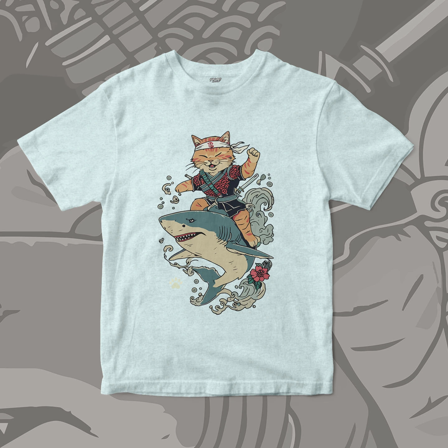 Samurai Cat Shark Ride | Unisex Jersey Short Sleeve Tee - Image 10