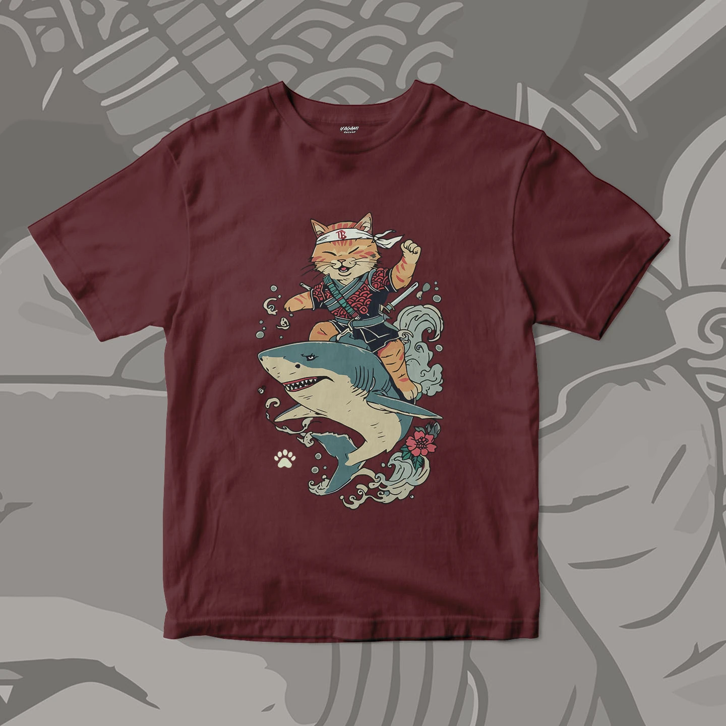 Samurai Cat Shark Ride | Unisex Jersey Short Sleeve Tee - Image 9