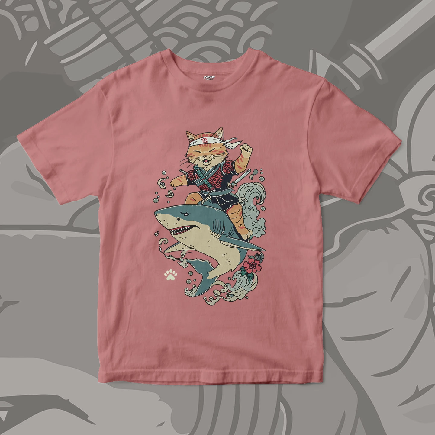 Samurai Cat Shark Ride | Unisex Jersey Short Sleeve Tee - Image 8