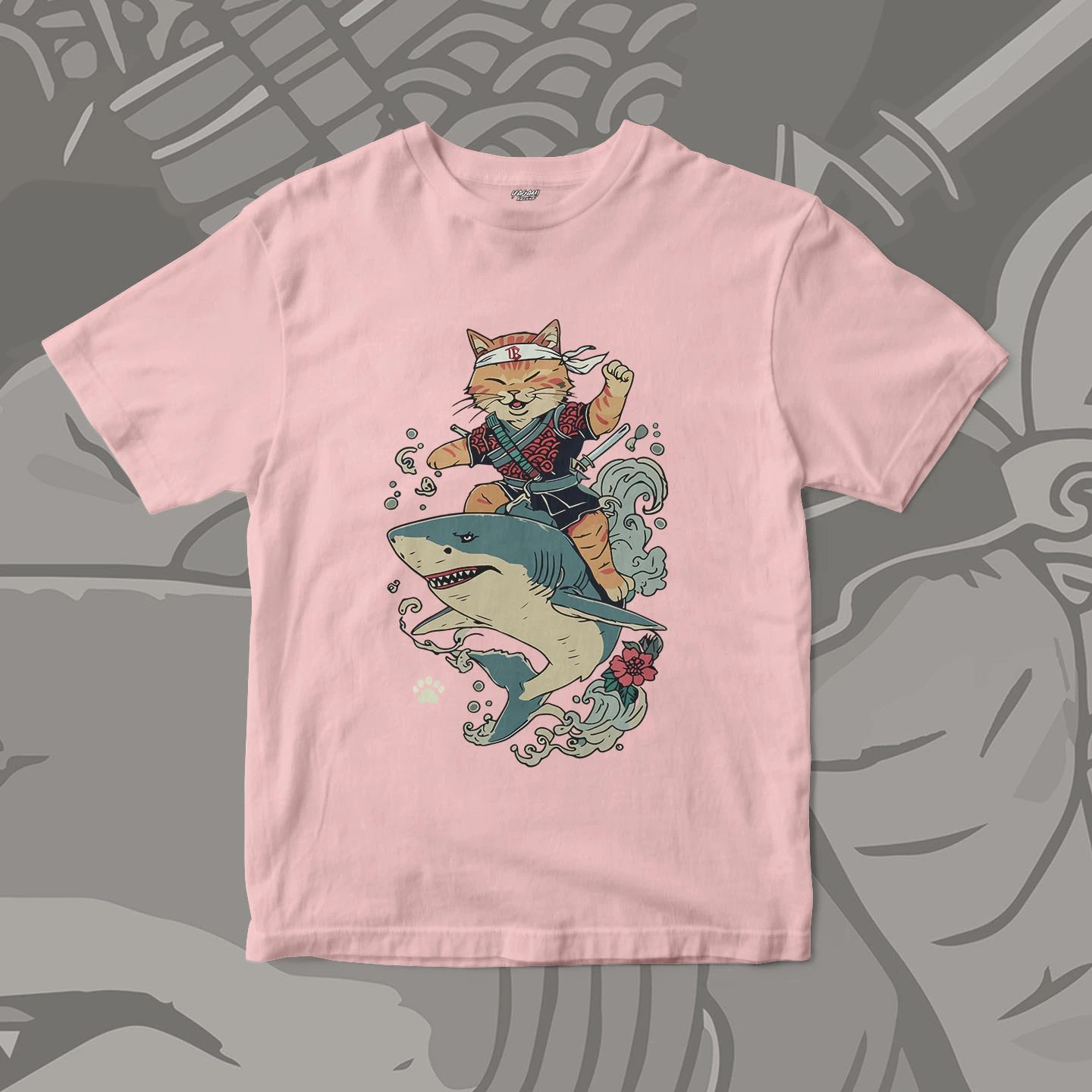 Samurai Cat Shark Ride | Unisex Jersey Short Sleeve Tee - Image 7