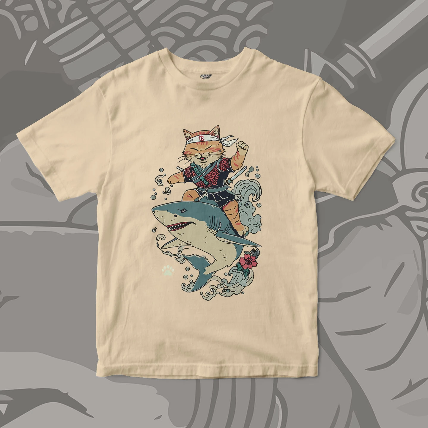 Samurai Cat Shark Ride | Unisex Jersey Short Sleeve Tee - Image 6