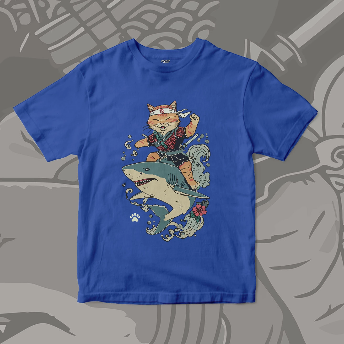 Samurai Cat Shark Ride | Unisex Jersey Short Sleeve Tee - Image 5