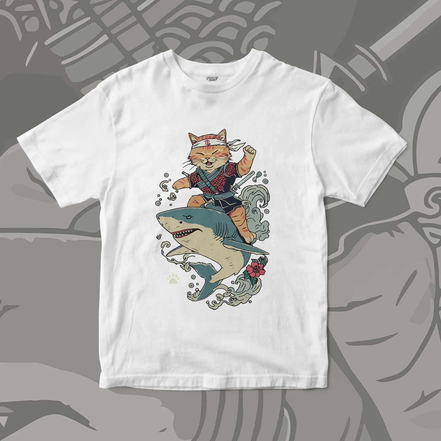 Samurai Cat Shark Ride | Unisex Jersey Short Sleeve Tee - Image 4