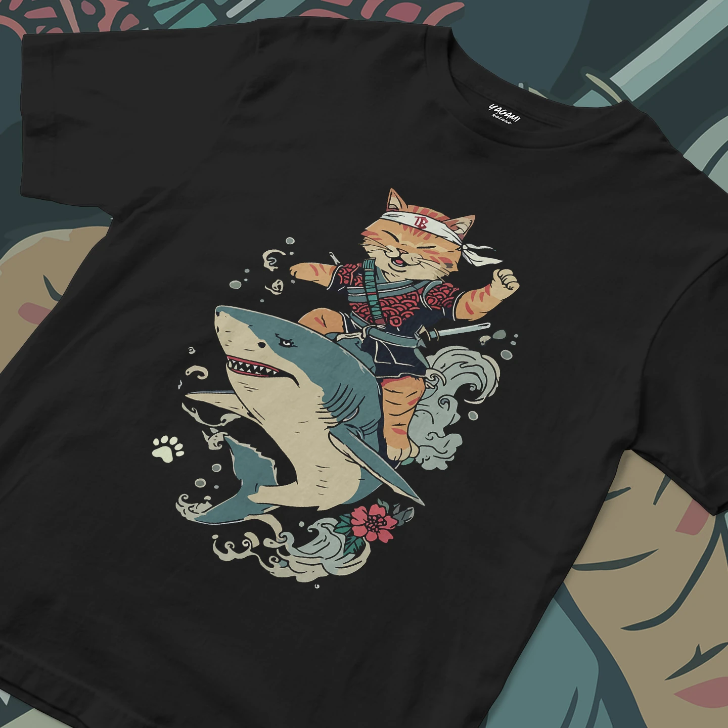 Samurai Cat Shark Ride | Unisex Jersey Short Sleeve Tee