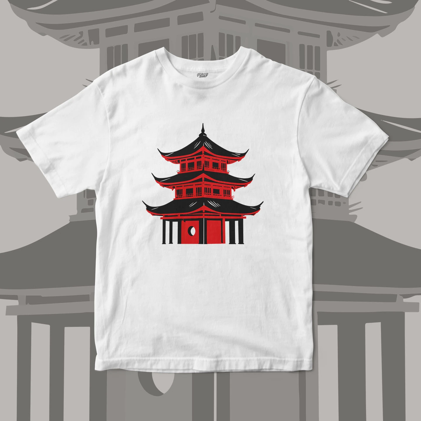 Red Pagoda Silhouette | Unisex Jersey Short Sleeve Tee - Image 3