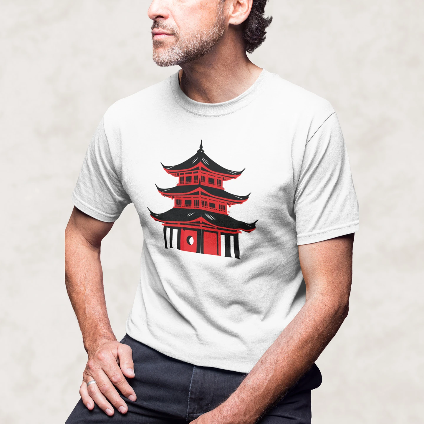Red Pagoda Silhouette | Unisex Jersey Short Sleeve Tee - Image 2