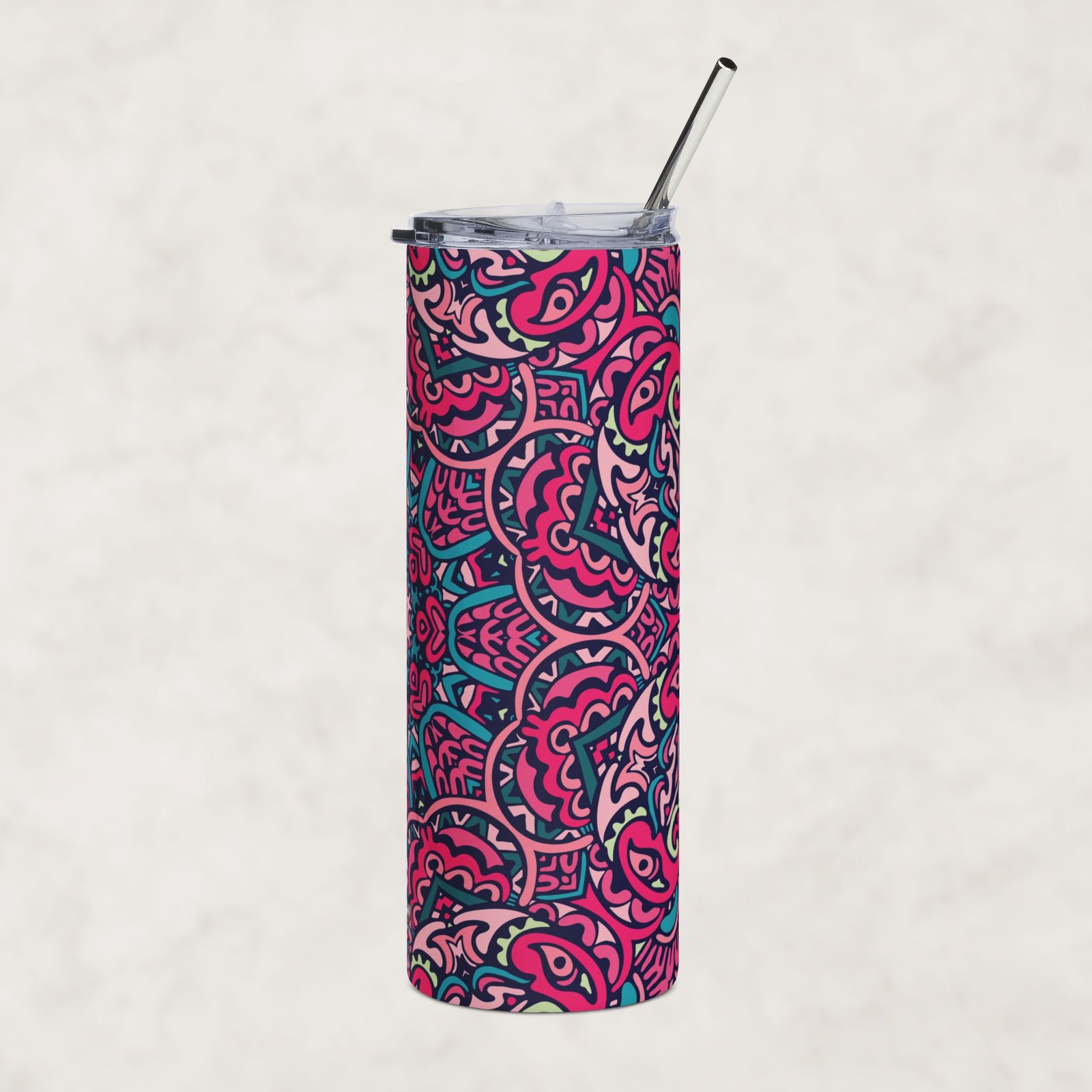 Pink Paisley Mandala | 20oz Stainless Steel Tumbler - Image 4